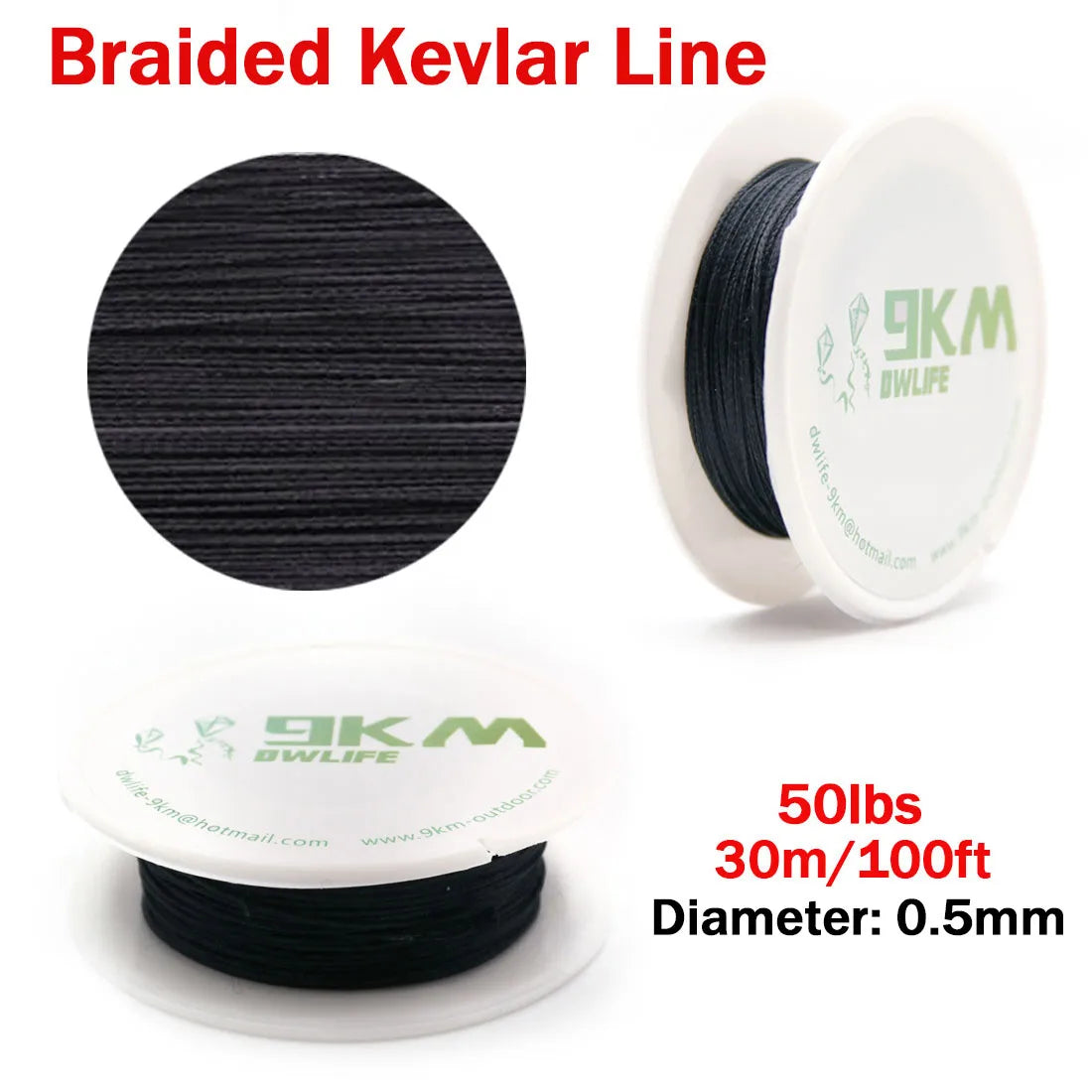 9KM DWLIFE Black Kevlar Braided Fishing Assist Line – High-Tensile, Cut-Resistant Tactical Cord