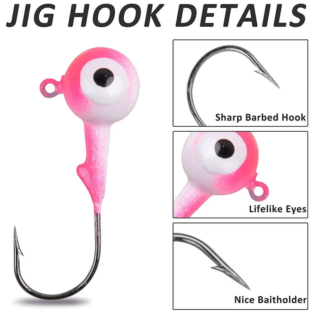 30–80PCS Jig Head Hooks – Barbed Crank Hooks for Ocean Boat Fishing