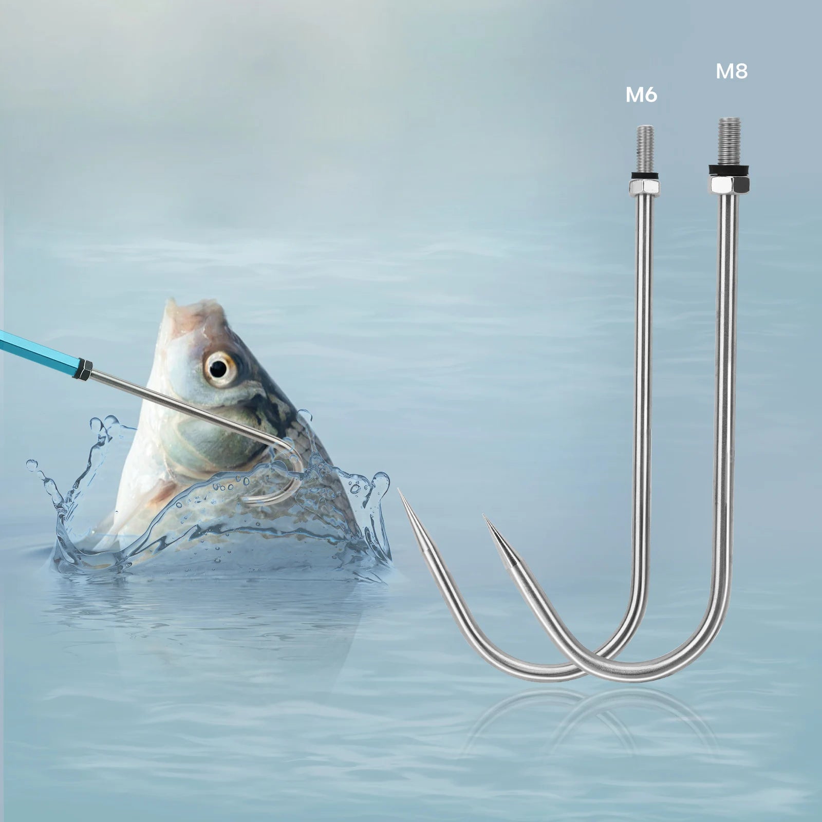 SANLIKE Stainless Steel Fishing Gaff M6/M8 – Spear Hook with Protective Cover for Saltwater Use