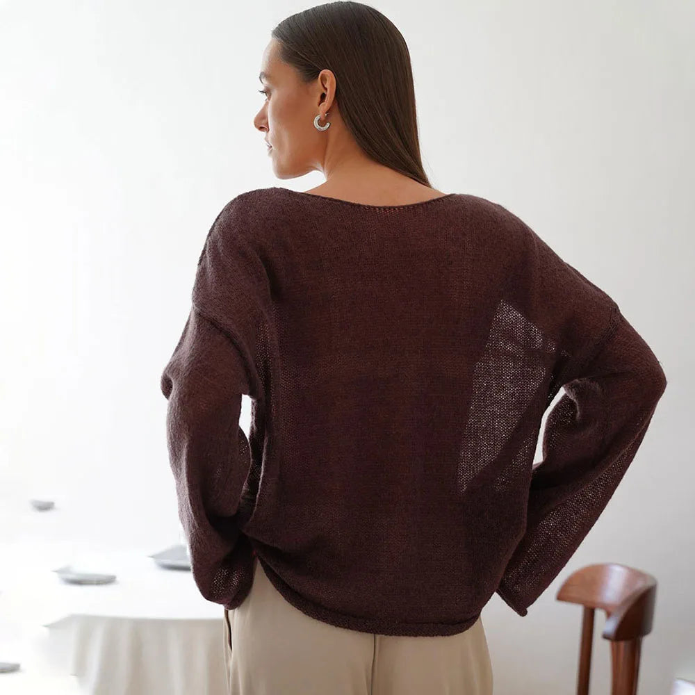 Women’s Hollow Knit O-Neck Sweater – Loose Casual Fit