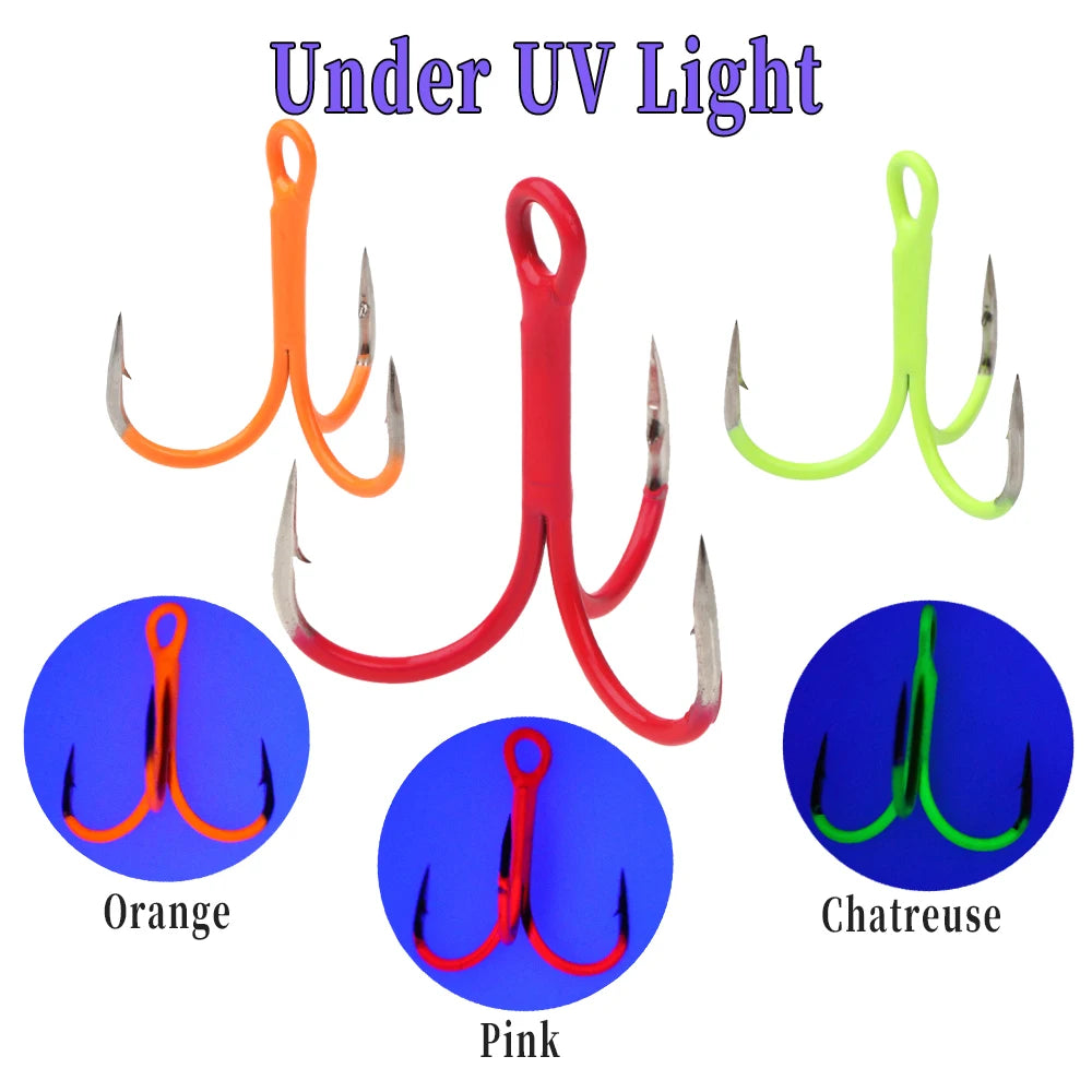 10PCS Luminous Fishing Treble Hooks – Sharp Barbed Triple Hooks for Sea & Freshwater Fishing
