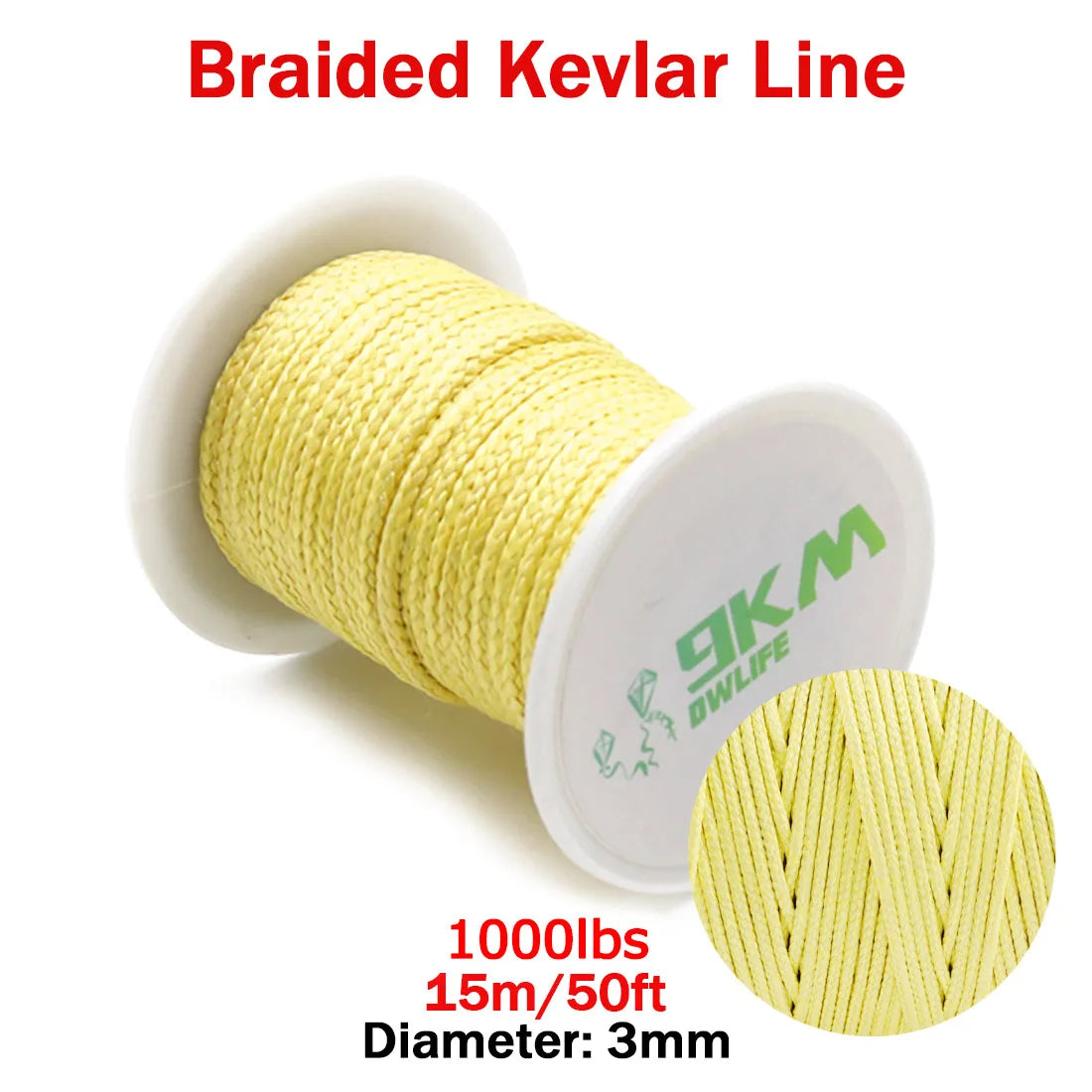 9KM DWLIFE Kevlar Braided Fishing Line – 0.8mm to 3.5mm Wear-Resistant Outdoor Assist Line