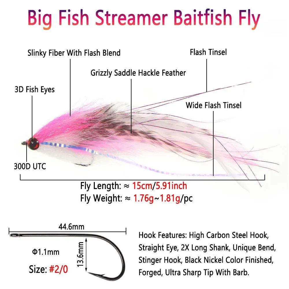 1.8G 15CM Big Streamer Baitfish Fly With 3D Fish Eyes for Trout