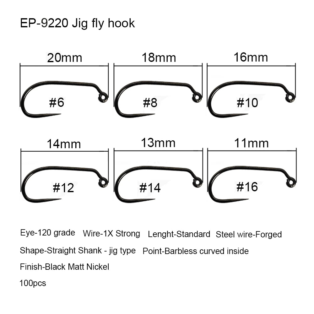 50PCS Competition Barbless Fly Fishing Hooks – Black Nickel