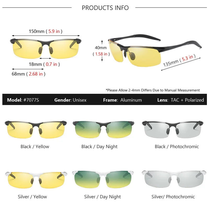AOWEAR Night Driving Glasses – Polarised Rimless UV400 Anti-Glare Yellow Eyewear