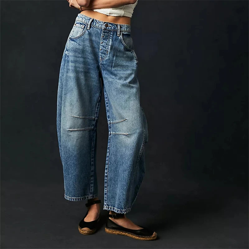 High Stretch Mid-Rise Barrel Jeans – Women’s Wide Leg Fit