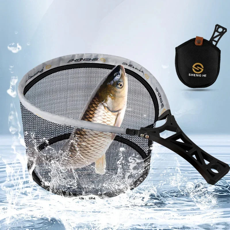 SHENG HE Collapsible Fly Fishing Hand Net – Foldable Small Mesh Landing Net for Outdoor Stream Fishing
