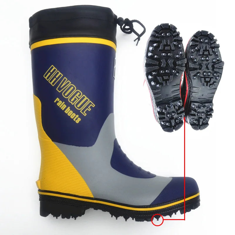 Waterproof Fishing Boots – Steel Spike Sole Rubber Gumboots for Hunting, Hiking & Working