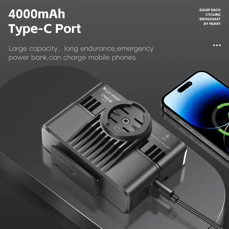 4-in-1 Bike Headlight with 1700LM, Power Bank & Camera Mount