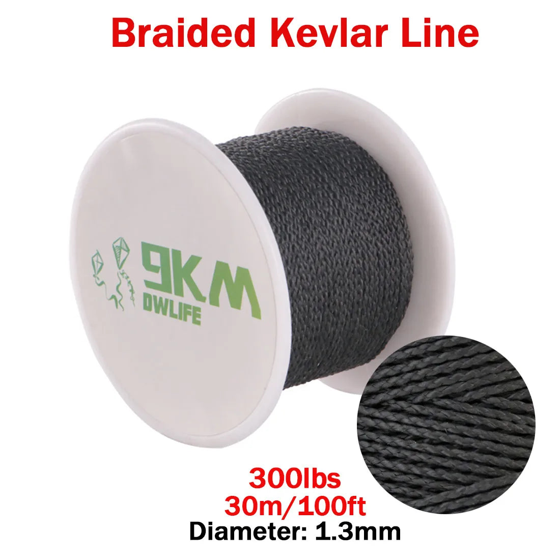 9KM DWLIFE Black Kevlar Braided Fishing Assist Line – High-Tensile, Cut-Resistant Tactical Cord