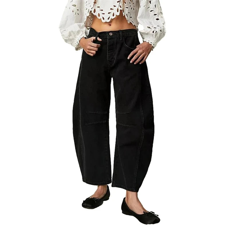 High Stretch Mid-Rise Barrel Jeans – Women’s Wide Leg Fit