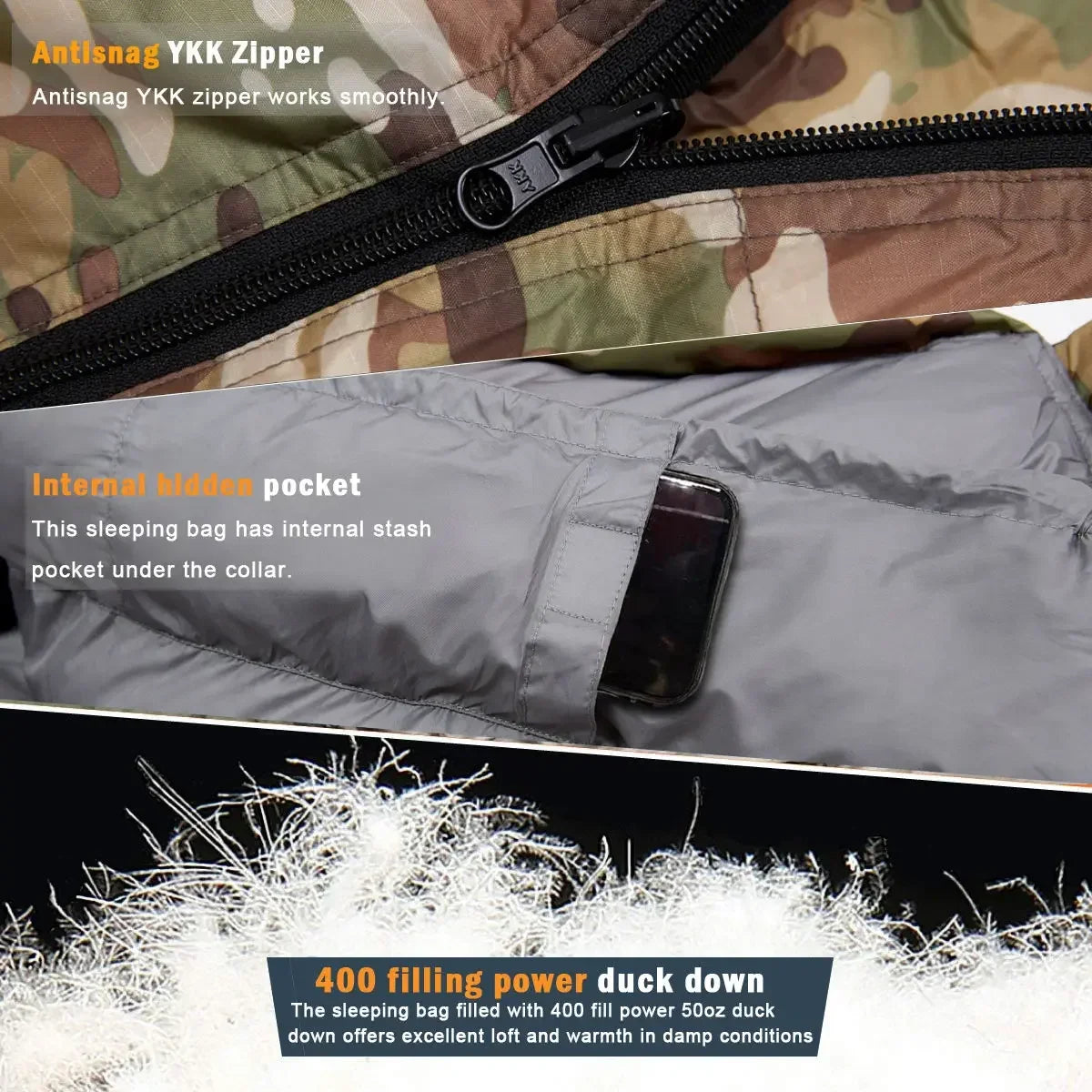 Ranger Down Mummy Sleeping Bag – Anti-Extreme Cold Portable Winter Sleeping Bag, Multicam Camouflage