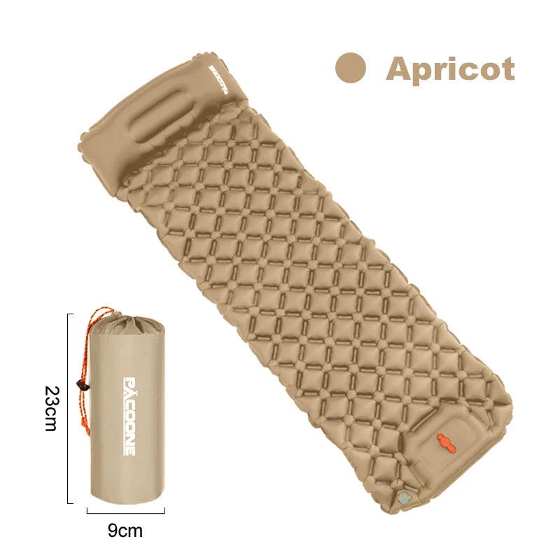 PACOONE Ultralight Inflatable Sleeping Pad with Pillow – Built-in Pump for Camping & Hiking