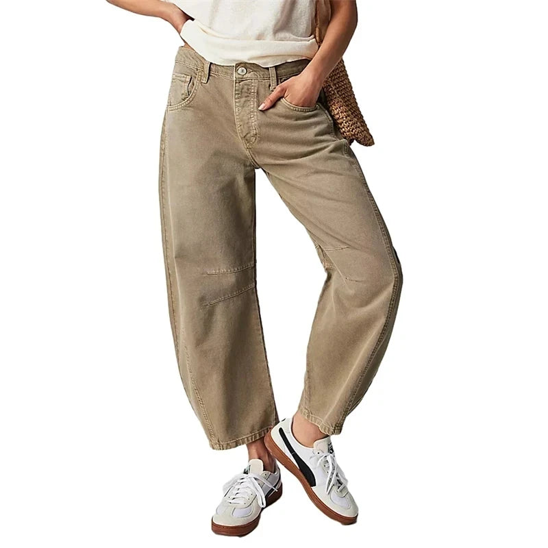 High Stretch Mid-Rise Barrel Jeans – Women’s Wide Leg Fit