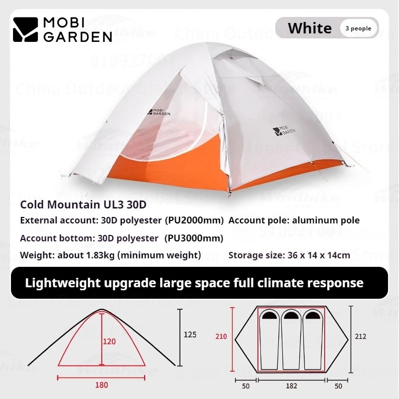 Ultralight Tent for 1-3 Person Camping – Waterproof, Windproof, Backpack Tent