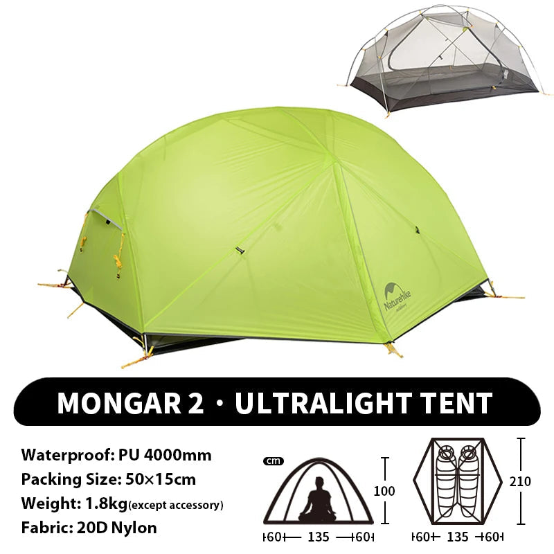 NATUREHIKE Mongar 2 Ultralight Waterproof 2-Person Backpacking Tent for Hiking & Camping