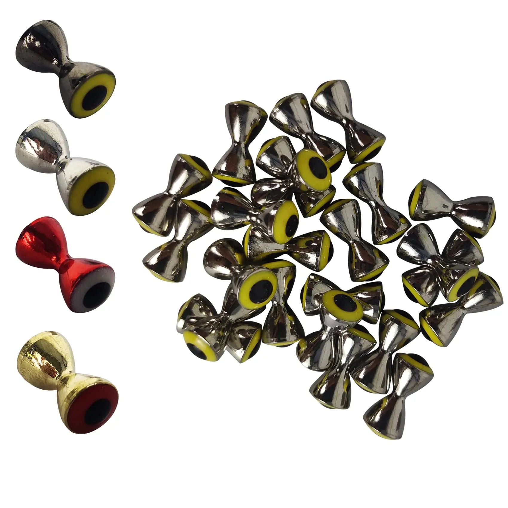 AVENTIK Brass Dumbbell Eyes 25PCS – Realistic Fly Tying Beads for Fresh & Saltwater