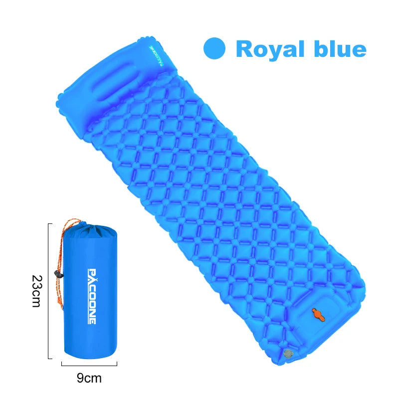 PACOONE Ultralight Inflatable Sleeping Pad with Pillow – Built-in Pump for Camping & Hiking