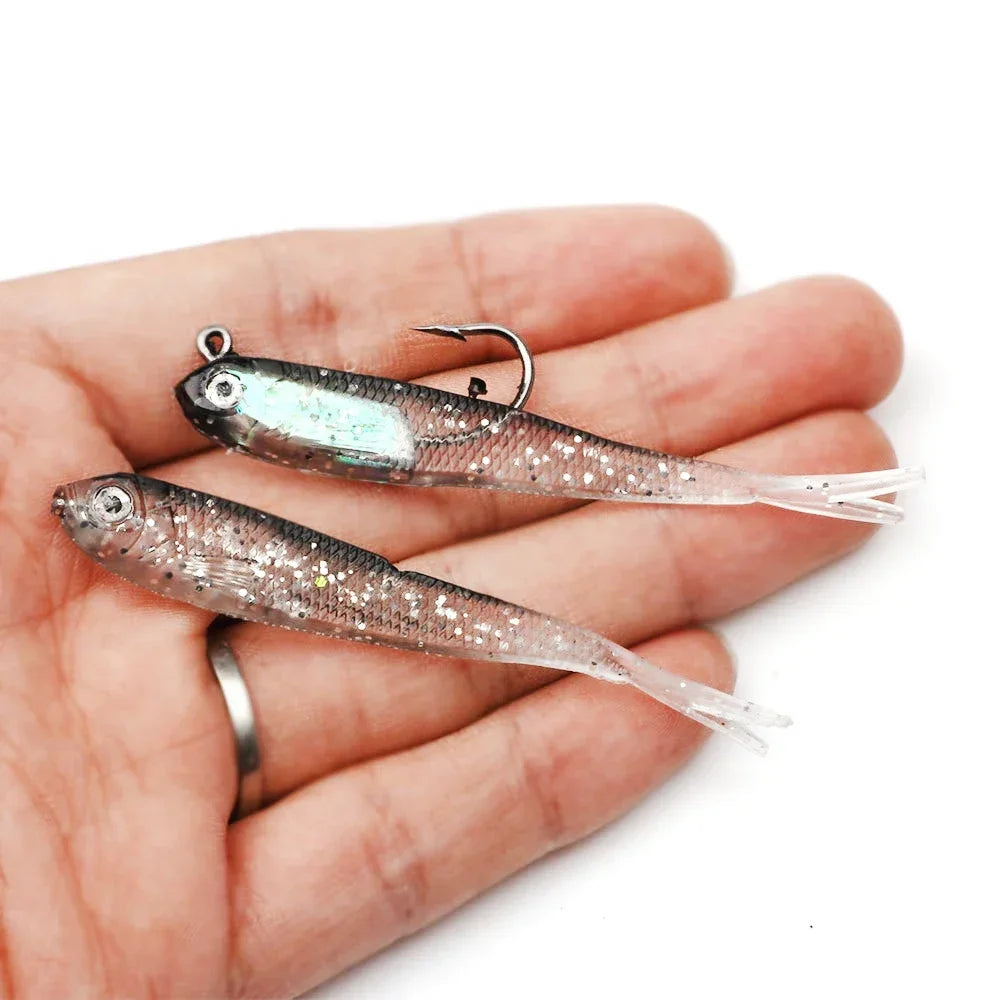 5PCS 6G/7CM Soft Lure Split Tail Lead Fish Swimbaits with Hooks for Saltwater