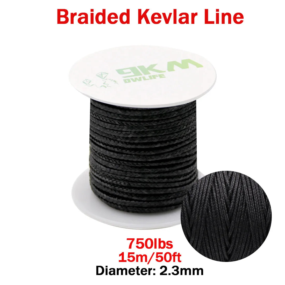 9KM DWLIFE Black Kevlar Braided Fishing Assist Line – High-Tensile, Cut-Resistant Tactical Cord