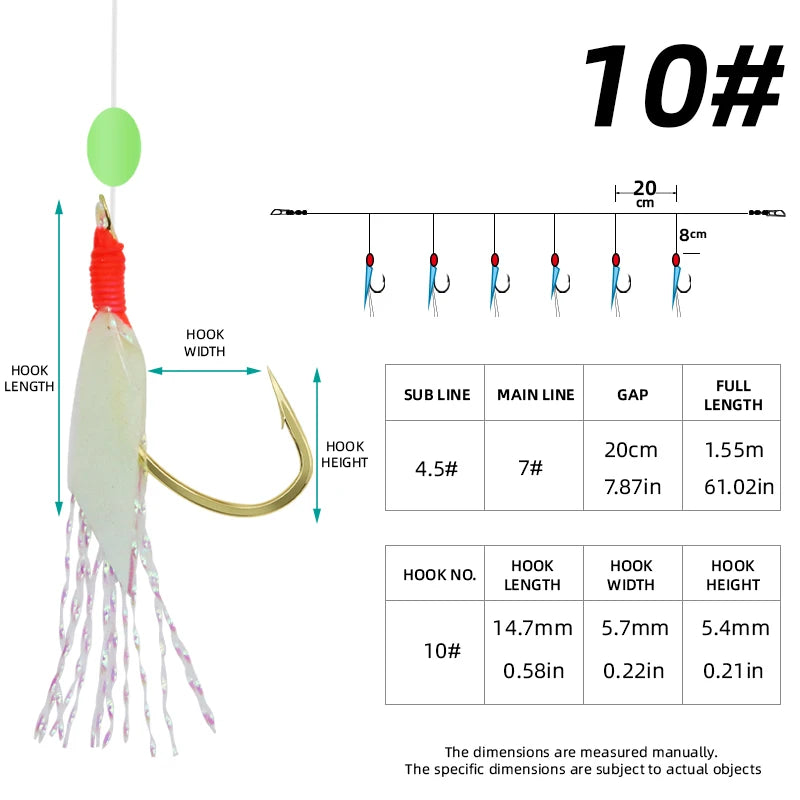 6PCS Fishing Sabiki Hook Luminous Fish Skin String Hooks – with Luminous Beads