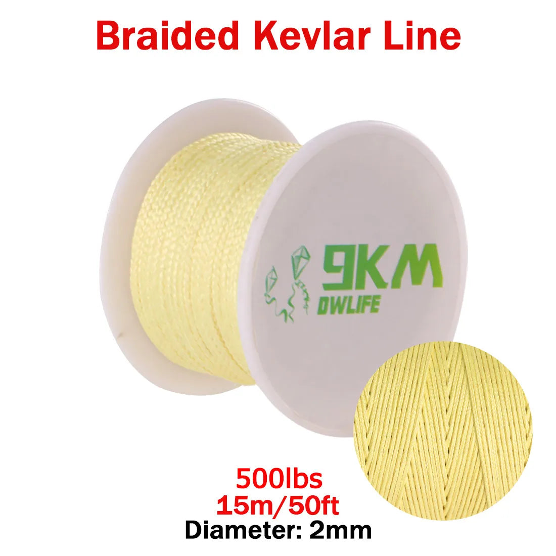 9KM DWLIFE Kevlar Braided Fishing Line – 0.8mm to 3.5mm Wear-Resistant Outdoor Assist Line