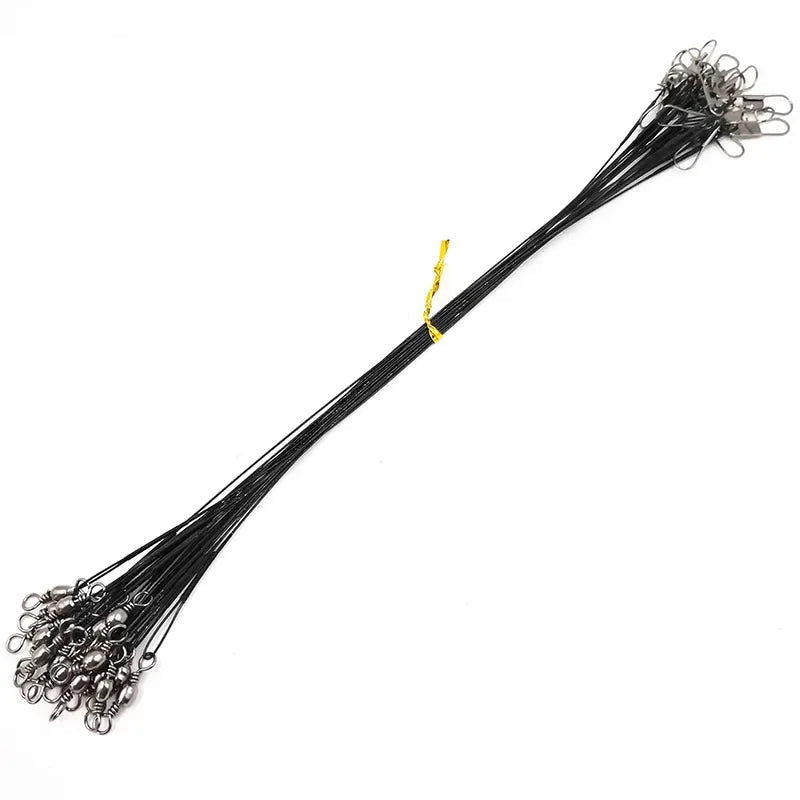 OUTKIT 20PCS Fishing Wire Leader Line – Swivel Tackle for Spinning, Shark, & Predator Fishing