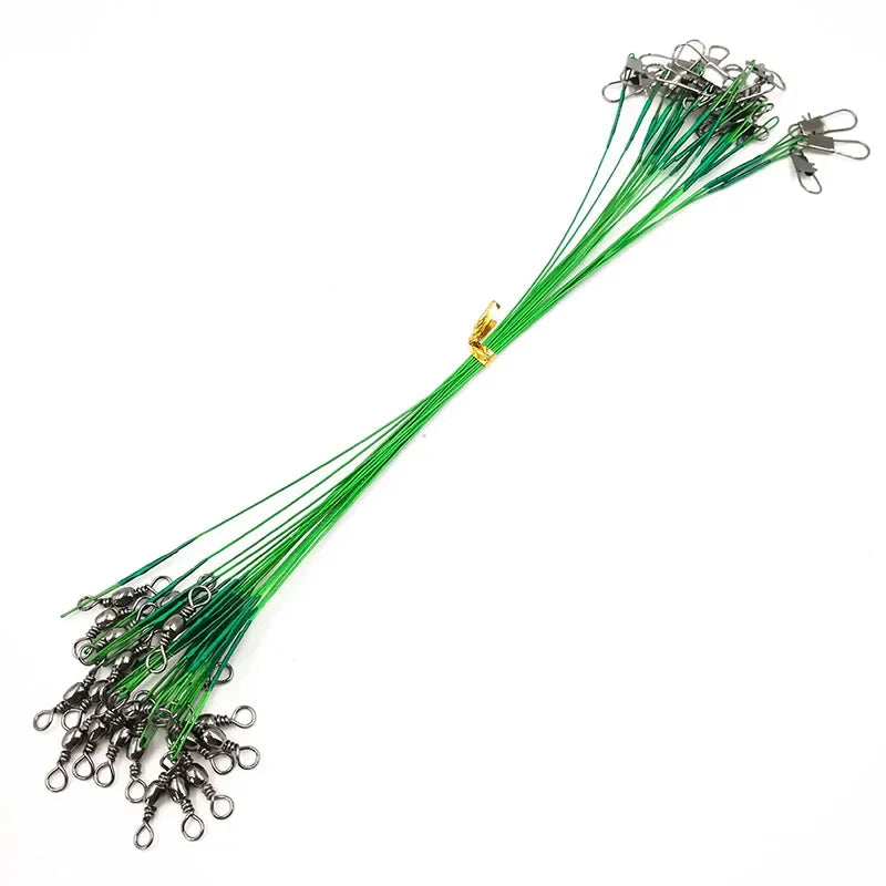 OUTKIT 20PCS Fishing Wire Leader Line – Swivel Tackle for Spinning, Shark, & Predator Fishing