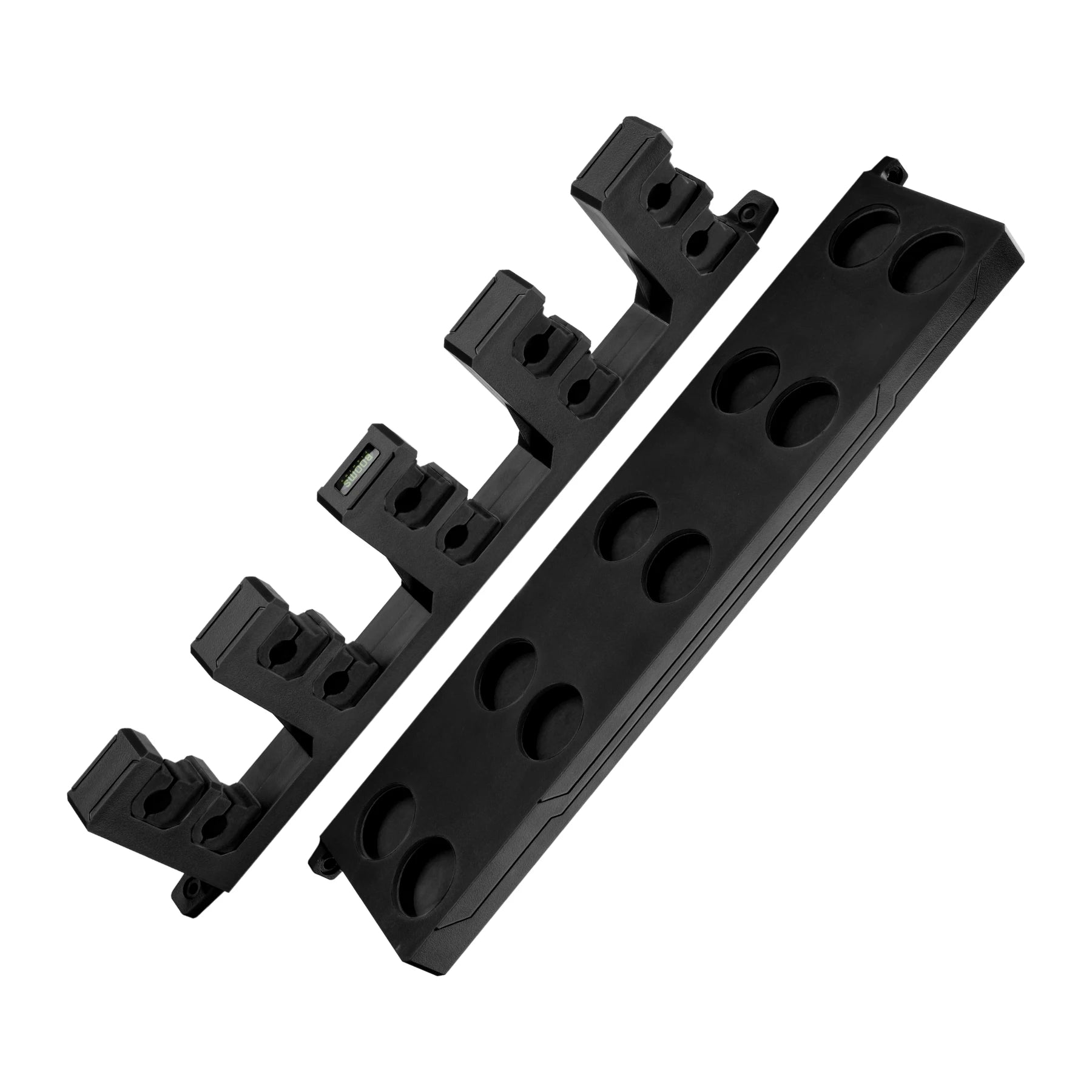 Angled view of BOOMS FISHING ABS and EVA foam rod holder showing multiple slot alignment