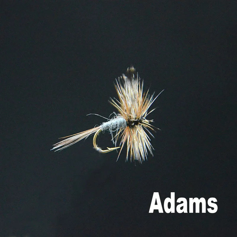 Adams dry fly pattern on dark background