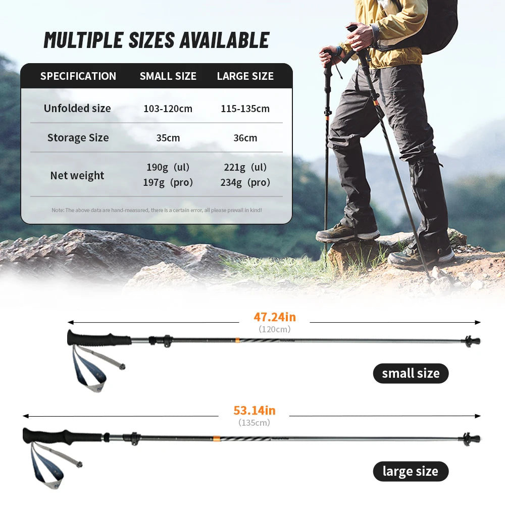 Adjustable folding trekking poles length size chart