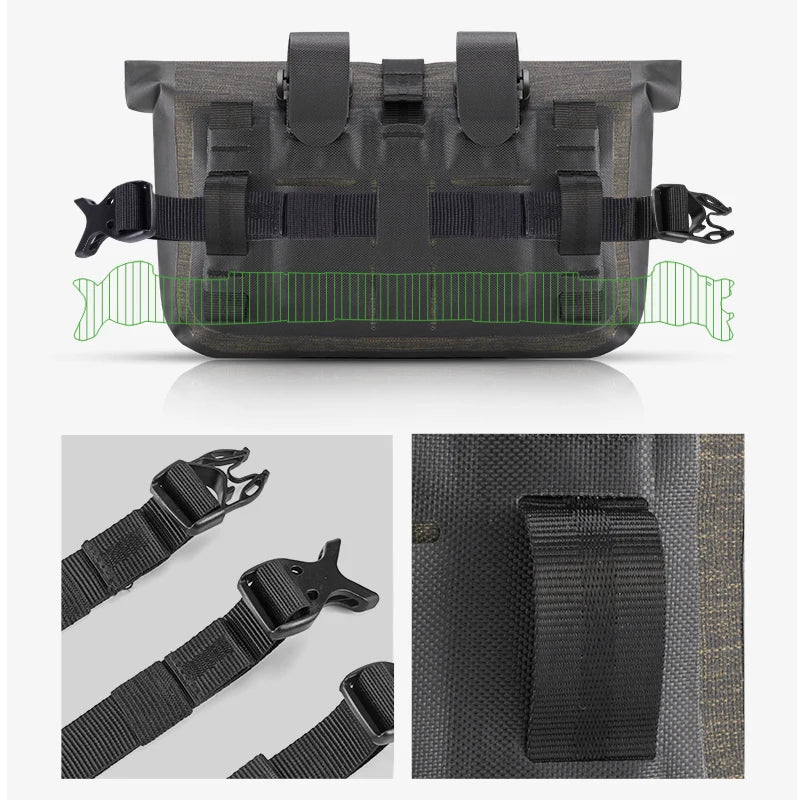 Adjustable strap mounting system handlebar bike bag