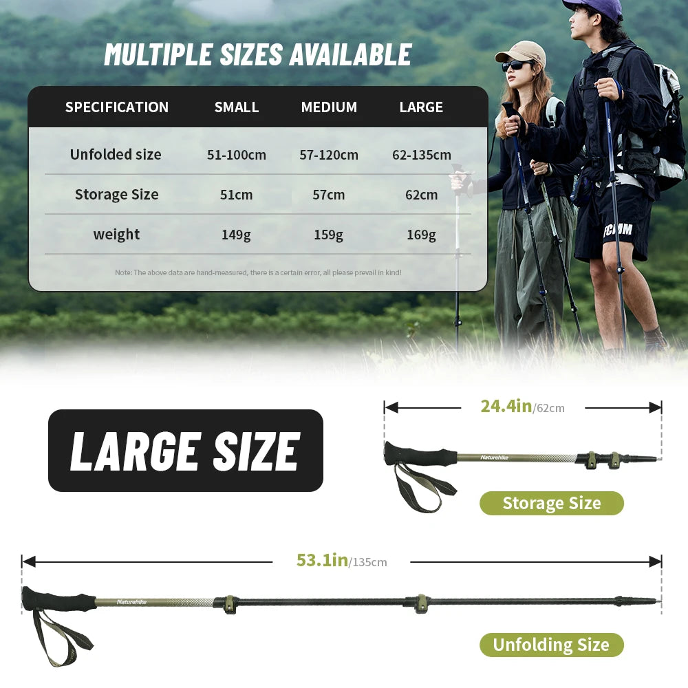 Adjustable trekking poles length and size guide chart