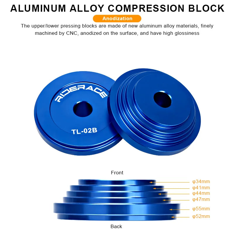 Aluminium alloy compression blocks for bike press tool