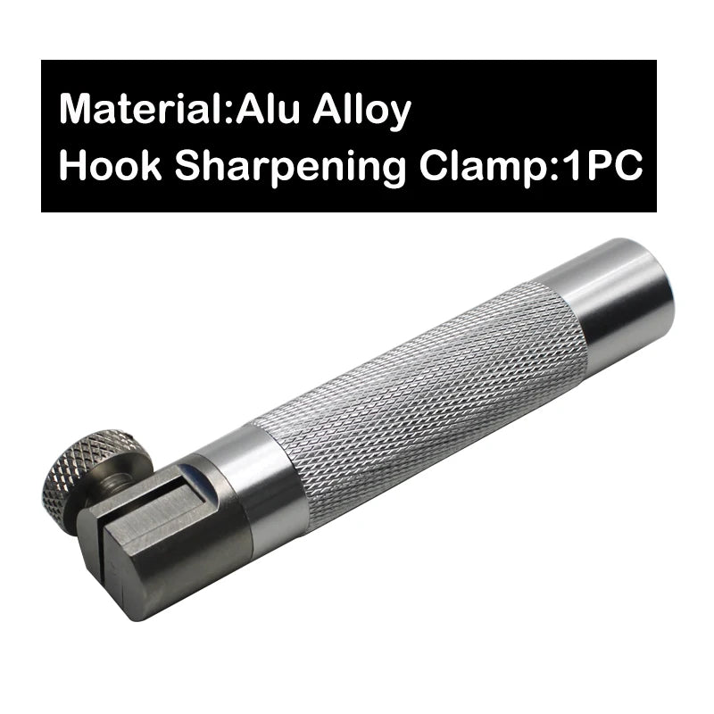 Aluminium alloy hook sharpening clamp with adjustable screw and textured handle for secure grip