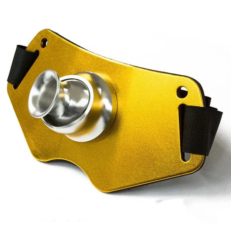 Yellow aluminium alloy fishing rod holder belt with 360-degree rotatable waist plate