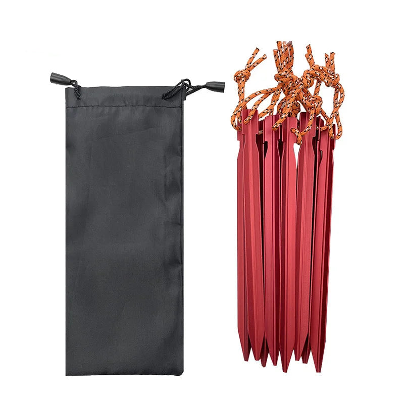 Red aluminium tent pegs with black storage bag