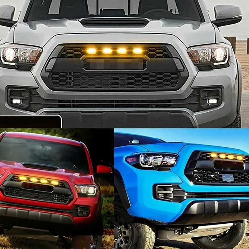 Amber LED grille light kit installed on vehicle front for improved night visibility and style