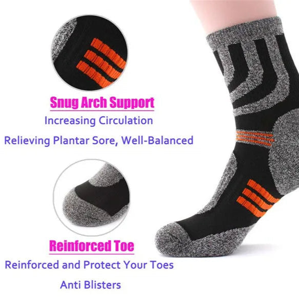 Hiking crew socks with arch support and padded zones