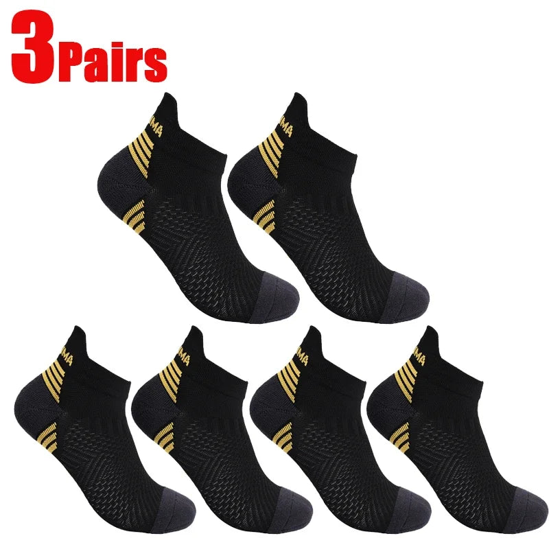 Three pairs black athletic ankle socks