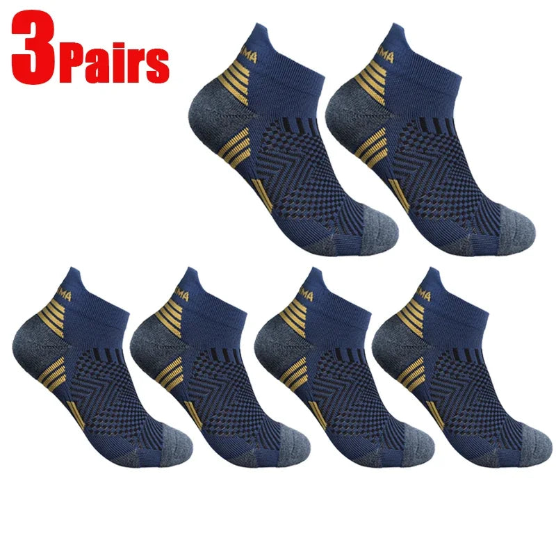 Three pairs navy athletic ankle socks