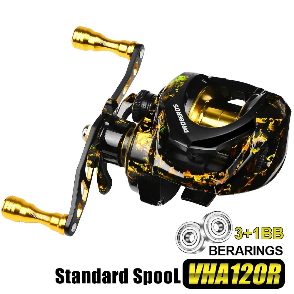Gold baitcasting reel VHB120R model with 9+1 bearings and strong drag performance