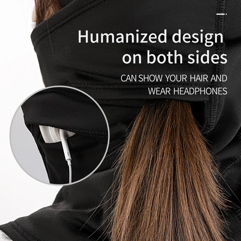Balaclava back view showing breathable stretch panel