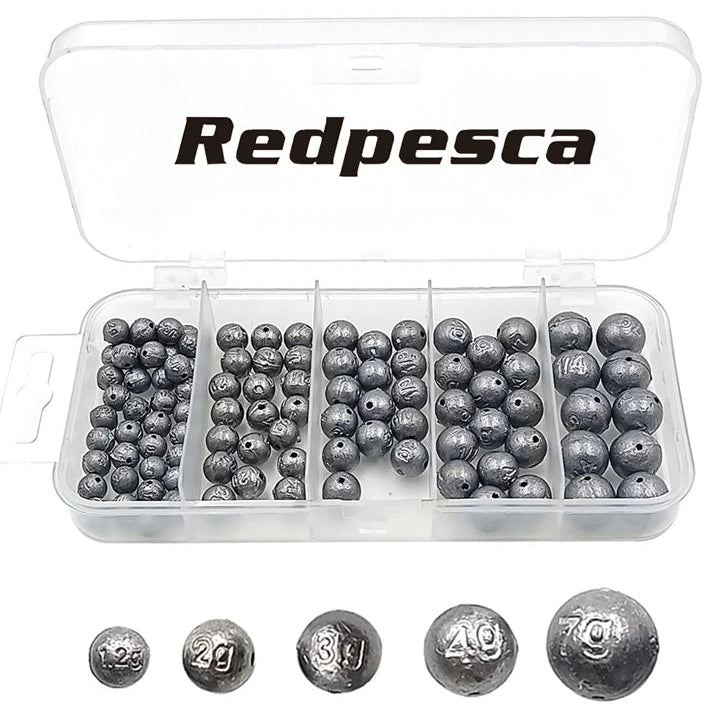 100 piece ball sinker assortment kit with multiple weight sizes