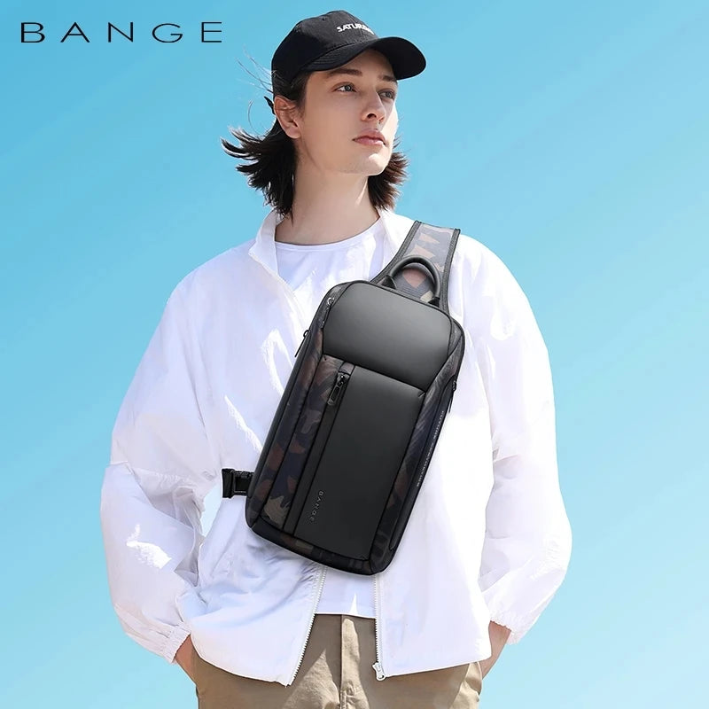 BANGE waterproof sling bag worn across chest for casual travel and city commuting style