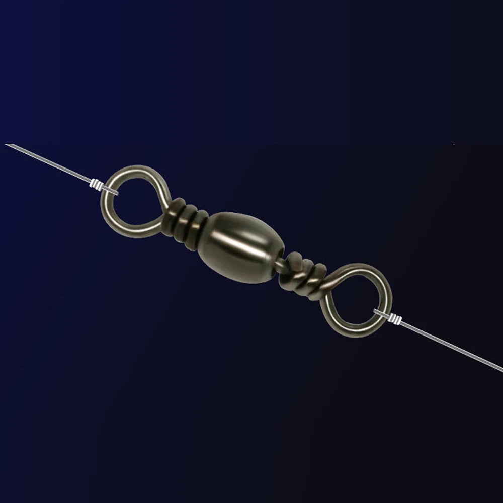 Barrel rolling swivel connected inline on fishing line
