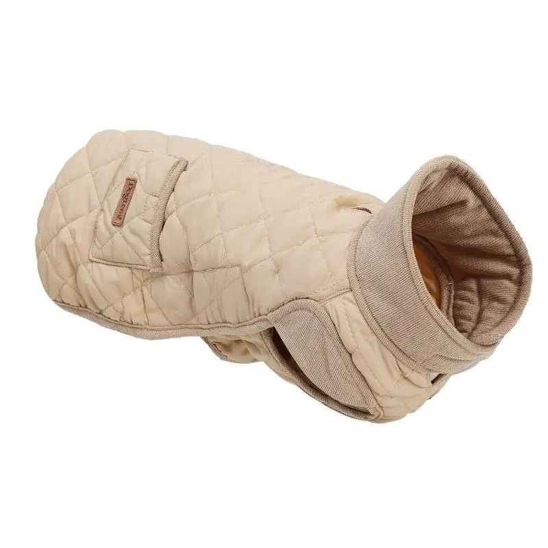 Beige padded winter coat for long body dog