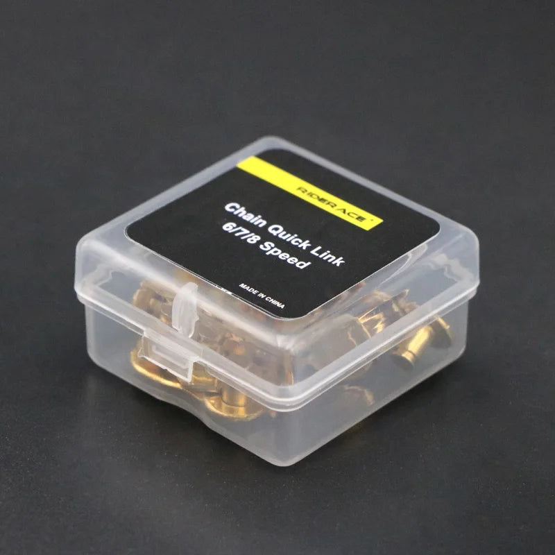 Bicycle chain master links stored in compact plastic box