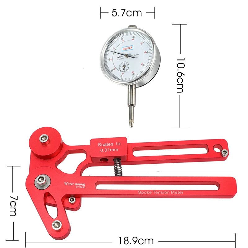 Bicycle spoke tension meter dimensions and measurement diagram