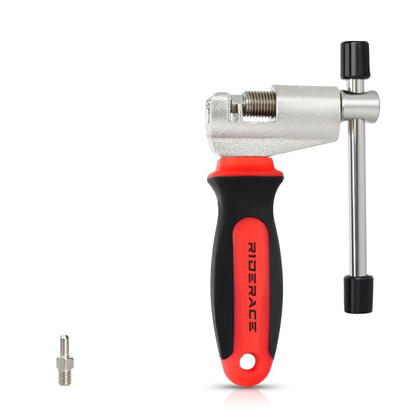 Angled view of bicycle chain breaker tool with handle